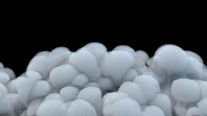 Realistic cloud fog on black background. White smoke pollution isolated on dark background. 3d rendering.