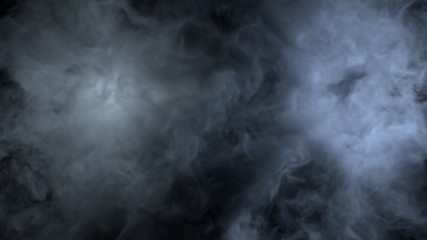 Realistic cloud fog on black background. White smoke pollution isolated on dark background. 3d rendering.