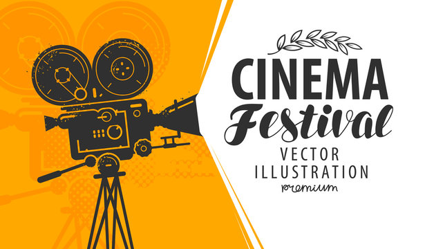 Movie camera or projector. Cinema festival retro vector illustration