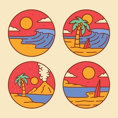 simple logo badge beach design, for t-shirt prints, patches, emblems, posters, badges and labels and other uses