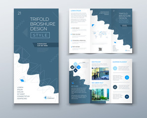 Tri fold brochure design with line shapes, corporate business template for tri fold flyer. Creative concept folded flyer or brochure.