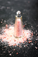 pink salt in a vintage style glass shaker
