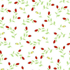 Floral seamless pattern. Doodle abstract bud flowers scattered random. Trendy color vector texture. Good for fashion prints, fabric, design. Hand drawn red pastel floral branches on white background