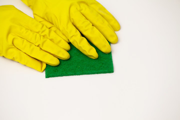 Close Up cleaning company worker hand holding sponge