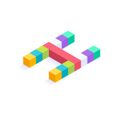 Letter H Isometric colorful cubes 3d design, three-dimensional letter vector illustration isolated on white background