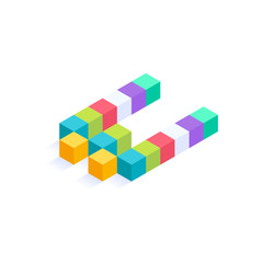 Letter W Isometric colorful cubes 3d design, three-dimensional letter vector illustration isolated on white background