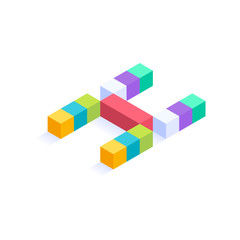 Letter X Isometric colorful cubes 3d design, three-dimensional letter vector illustration isolated on white background