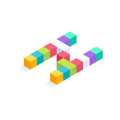 Letter N Isometric colorful cubes 3d design, three-dimensional letter vector illustration isolated on white background