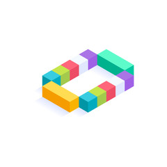 Letter O Isometric colorful cubes 3d design, three-dimensional letter vector illustration isolated on white background
