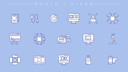 Photo and Video icons. Line style vector set