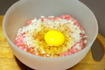 The yolk of the egg in the fresh meat
