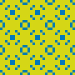 Abstract colorful geometric seamless pattern with small squares. Stylish vector texture in bright colors, lime green and blue. Creative minimal design. Pixel art. Retro 80-90's fashion background