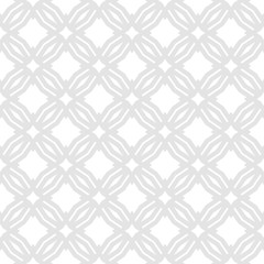 Vector abstract geometric floral seamless pattern. Subtle white and light gray background. Simple graphic ornament texture with rhombuses, square grid, mesh, diamond shapes. Delicate repeat design