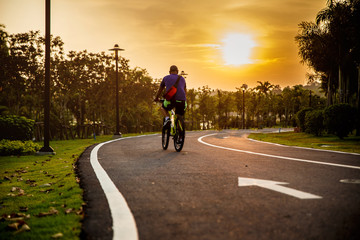 Fototapeta premium Man ride on bike on the road.