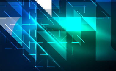 Abstract background, mosaic triangle pattern with transparent effects on glowing neon shiny backdrop. Vector Illustration For Wallpaper, Banner, Background, Card, Book Illustration, landing page