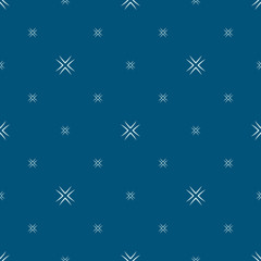 Fototapeta na wymiar Vector minimalist floral seamless pattern. Simple abstract geometric background with small flowers, Ñrosses, stars. Subtle minimal ornament in blue and mint green color. Elegant texture.