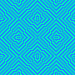 Fototapeta premium Vector geometric line pattern. Abstract colorful texture with diagonal stripes, lines, square tiles. Optical art. Simple background in vibrant colors, blue and turquoise. Retro 1990s style design