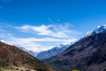 Mountains in Nepal with blue sky