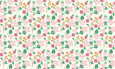 Pink rose floral pattern background for spring, with leaf and flower design.