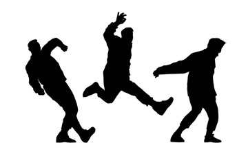 Fototapeta na wymiar set of black man silhouettes on white background. A male street dance hip hop dancers. Vector isolated mans for logo, sticker, logotype, icon, banner, poster. Illustration for dance studio