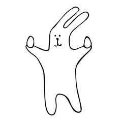 vector hand-drawn cute cartoon Easter Bunny with eggs in its paws isolated on a white background.