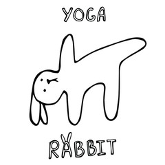 vector hand drawn cartoon rabbit in yoga pose doing sports isolated on a white background.