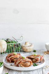 Baked mushrooms stuffed with cheese and pine nuts