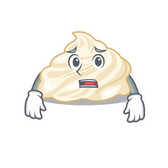 A picture of whipped cream having an afraid face