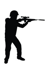 Sniper soldier and rifle gun silhouette vector