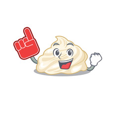 A picture of whipped cream mascot cartoon design holding a Foam finger