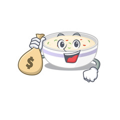 Rich and famous steamed egg cartoon character holding money bag