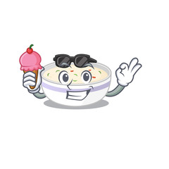 happy face steamed egg cartoon design with ice cream