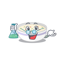 Cool steamed egg Professor cartoon character with glass tube