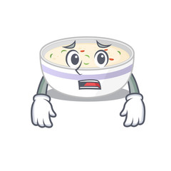 A picture of steamed egg having an afraid face