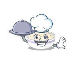 A picture of steamed egg as a Chef serving food on tray