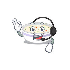 Happy steamed egg mascot design style wearing headphone