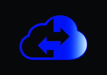A stylized blue cloud symbol with two opposing arrows indicating data exchange or synchronization against a dark background.