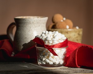 Mini Marshmallows with Red Bow and Hot Chocolate Truffles in Background