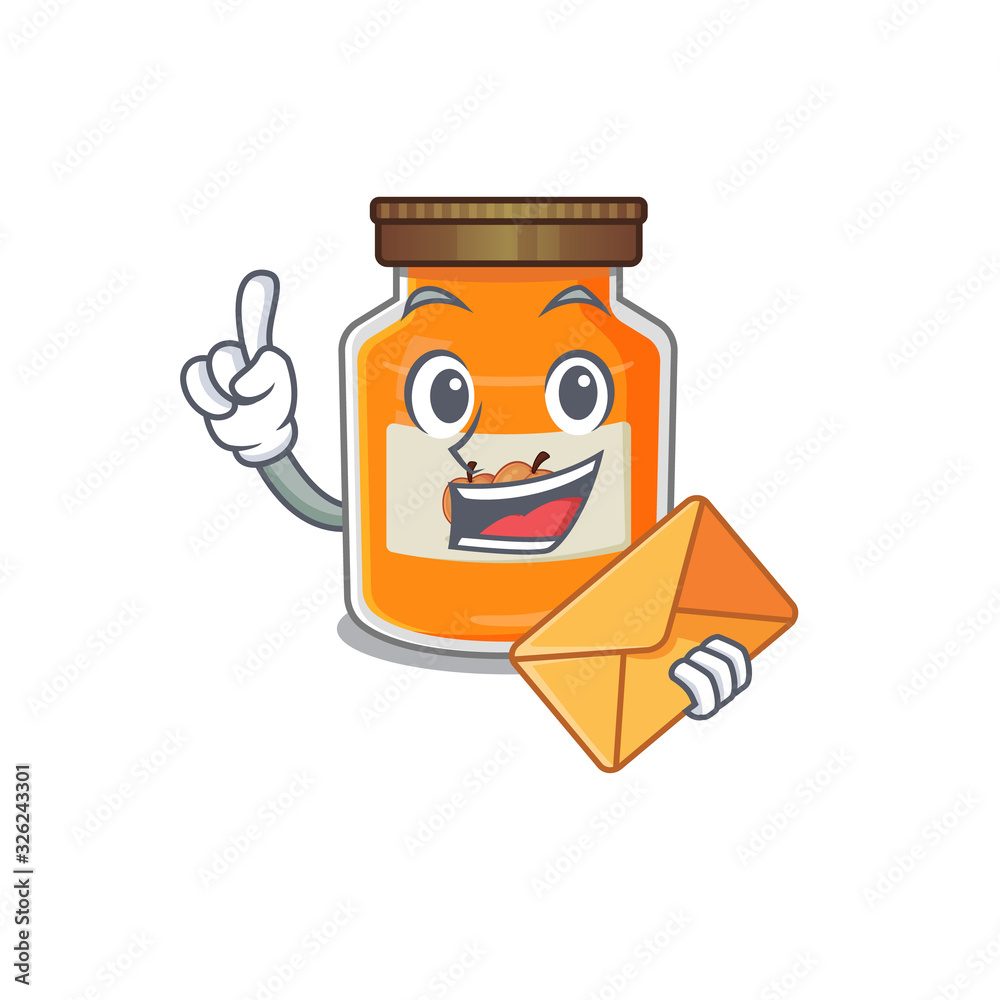 Poster happy face peach jam mascot design with envelope