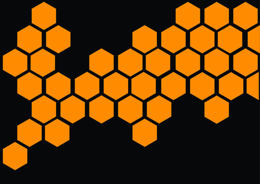 Illustration of hexagon pattern is abstract pattern arranged of hexagon from shape of beehive and honeycomb. Match different complimentary color, black and orange.
