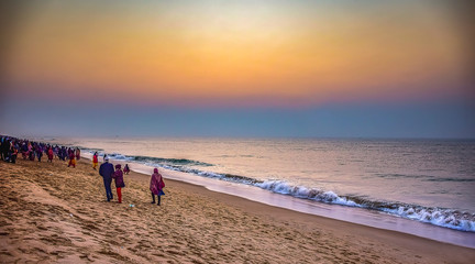 Sunrise time during traveling for refreshing mind and soul with some  fun to watch Sunrise at the sea Beach. February 2020.