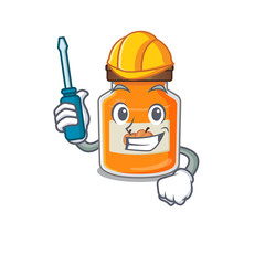 cartoon character style peach jam working as an automotive