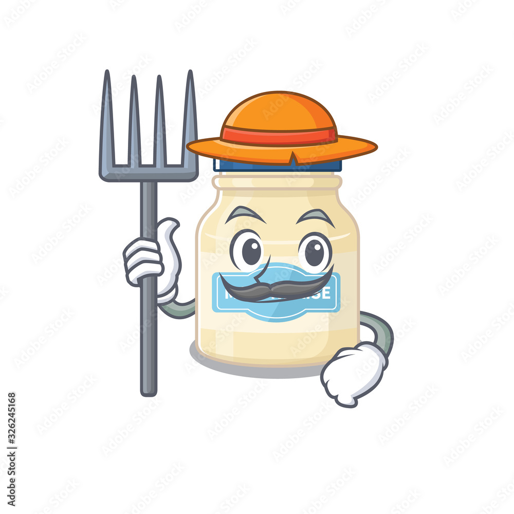 Wall mural Happy Farmer mayonnaise cartoon picture with hat and tools