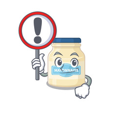 cute mascot character style of mayonnaise raised up a sign