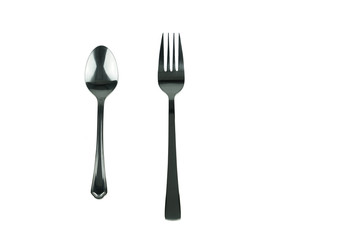 stainless fork and spoon isolated on white background