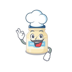 Mayonnaise cartoon character working as a chef and wearing white hat