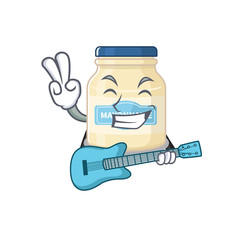 A picture of mayonnaise with playing a guitar