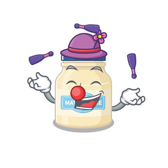 a lively mayonnaise cartoon character design playing Juggling