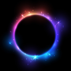 Bright magic circle on black background - vector shiny element for Your design