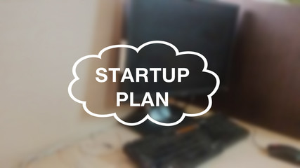 Startup plan word with blurring business background